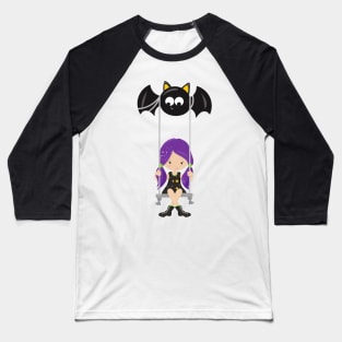 Halloween, Witch On A Swing, Bat, Trick Or Treat Baseball T-Shirt